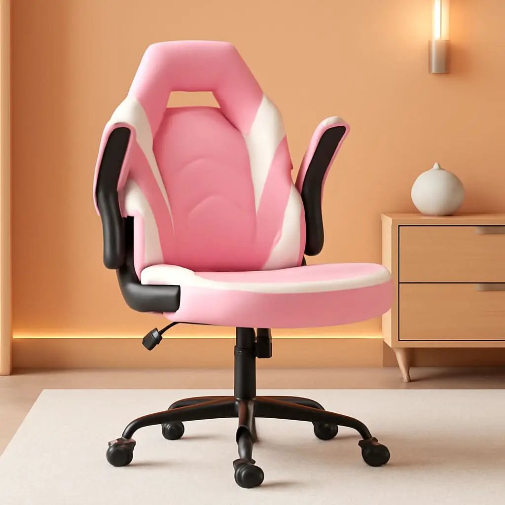 Pink Ergonomic Gaming Desk Chair With Adjustable Armrests from PriceLows™