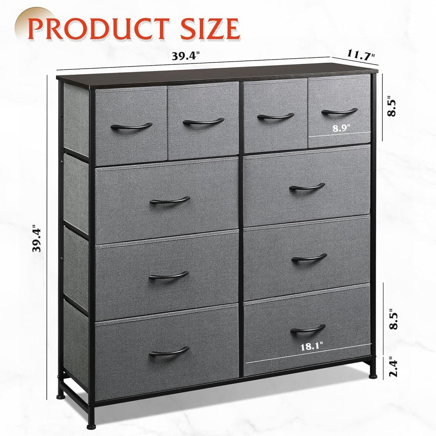 Dark Grey Fabric Dresser With 10 Drawers For Bedroom from PriceLows™