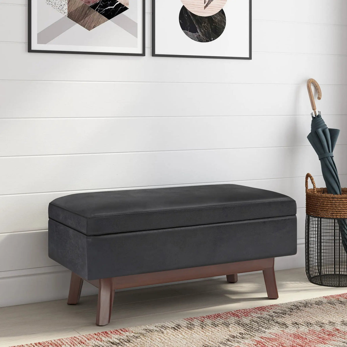 Storage Ottoman | Rectangular Design | Solid Wood Frame | Lift Top