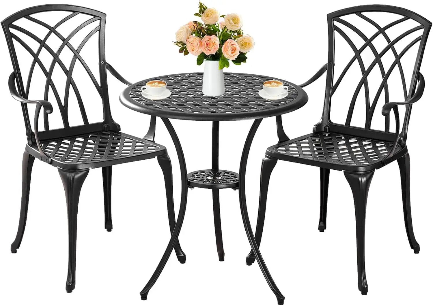 Outdoor Cast Aluminum Bistro Set 3 Piece Table And 2 Chairs Black from PriceLows™