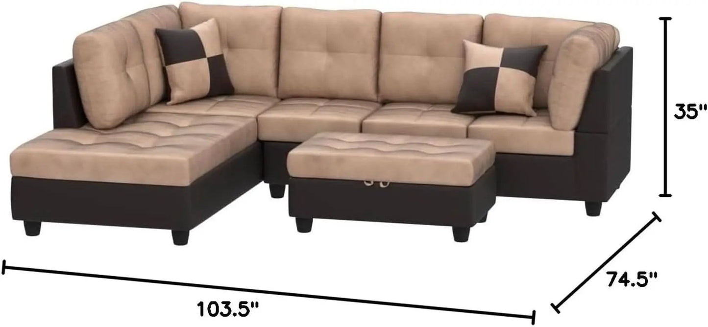 Beige Left Facing 3 Piece Sectional Sofa With Chaise from PriceLows™
