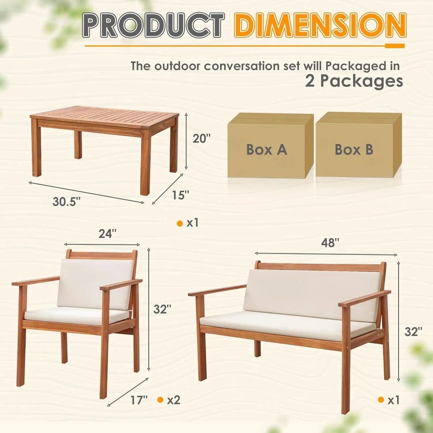 4 Piece Patio Bistro Set With Water Resistant Cushions In Acacia Wood from PriceLows™