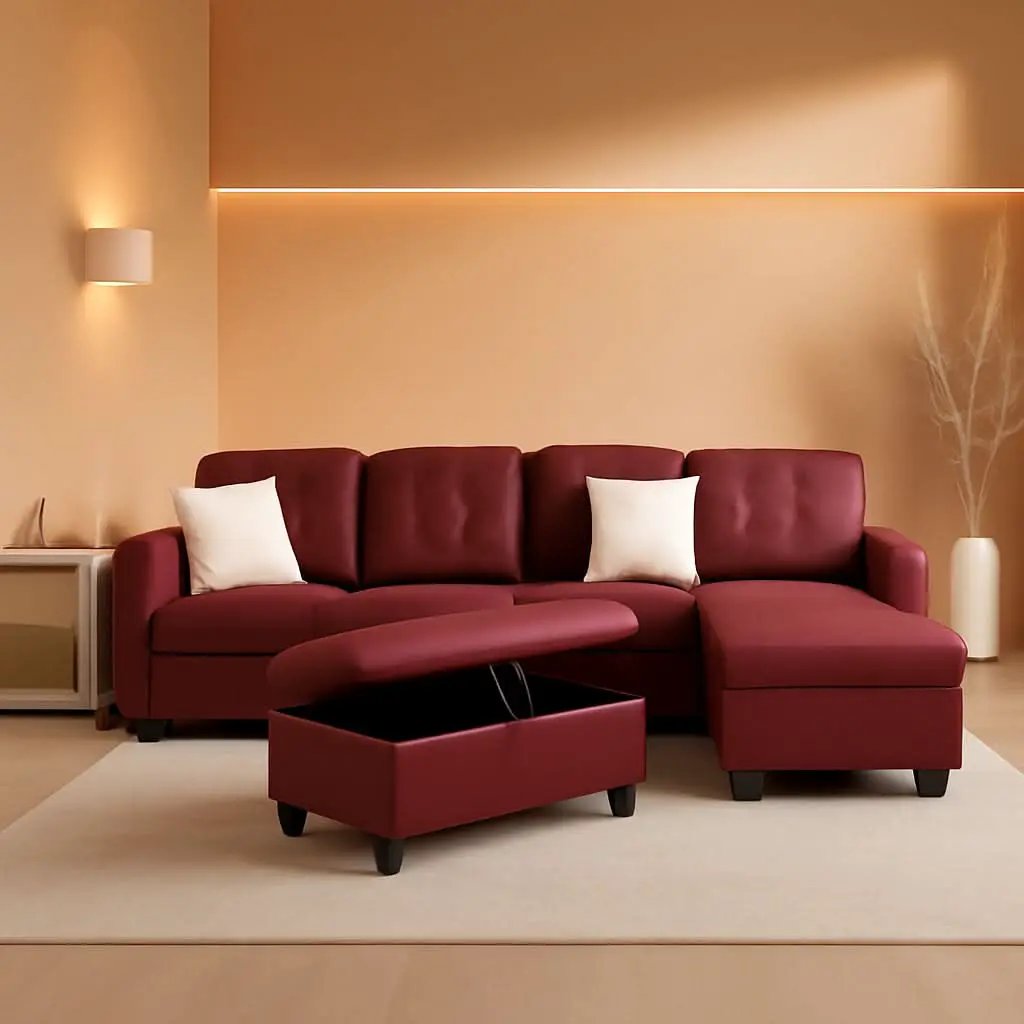 Sectional Sofa Faux Leather L Shaped 103.5 Inch Wide Red from PriceLows™