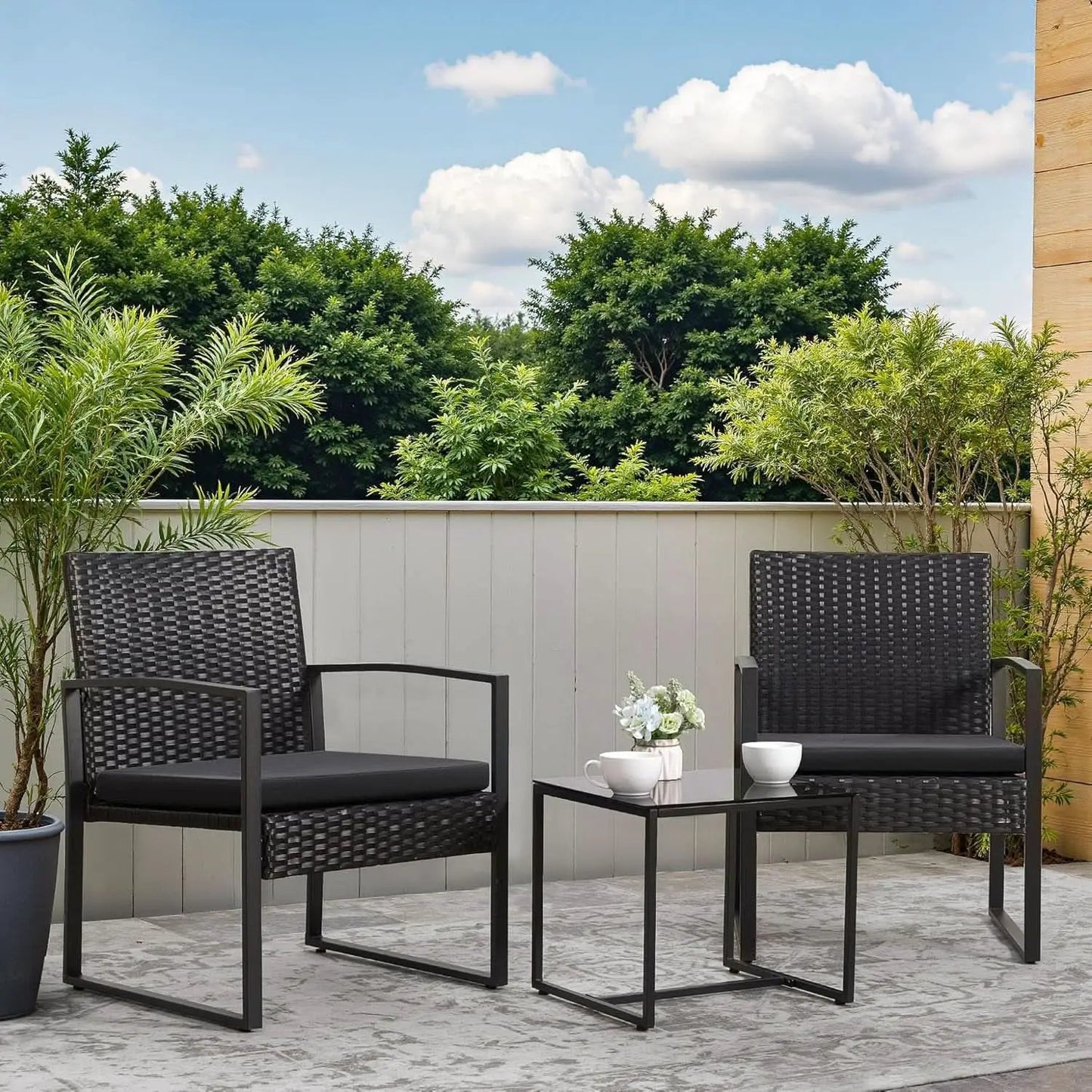 3 Piece Wicker Conversation Bistro Set Outdoor Patio Furniture Black Rattan Chairs Coffee Table For Garden Lawn Porch from PriceLows™