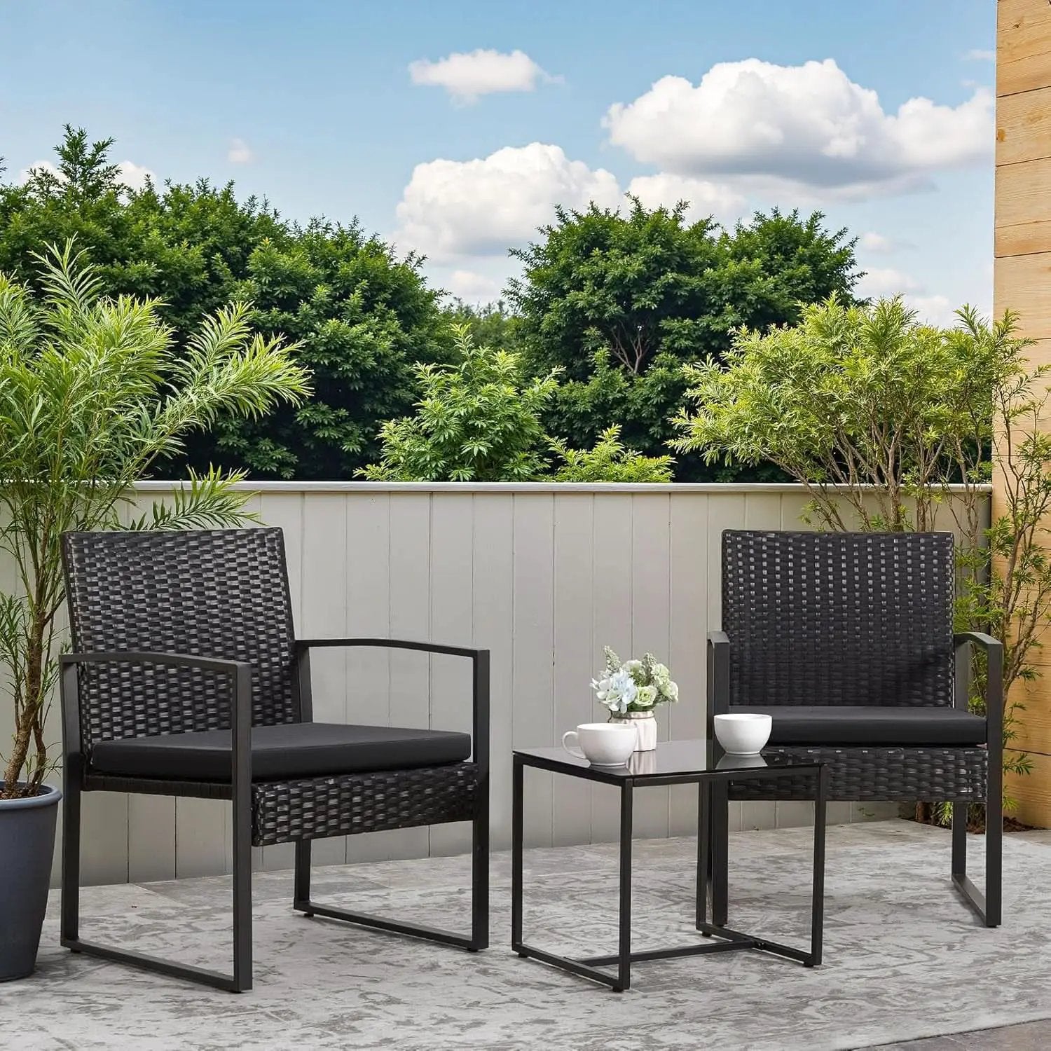 3 Piece Wicker Conversation Bistro Set Outdoor Patio Furniture Black Rattan Chairs Coffee Table For Garden Lawn Porch from PriceLows™