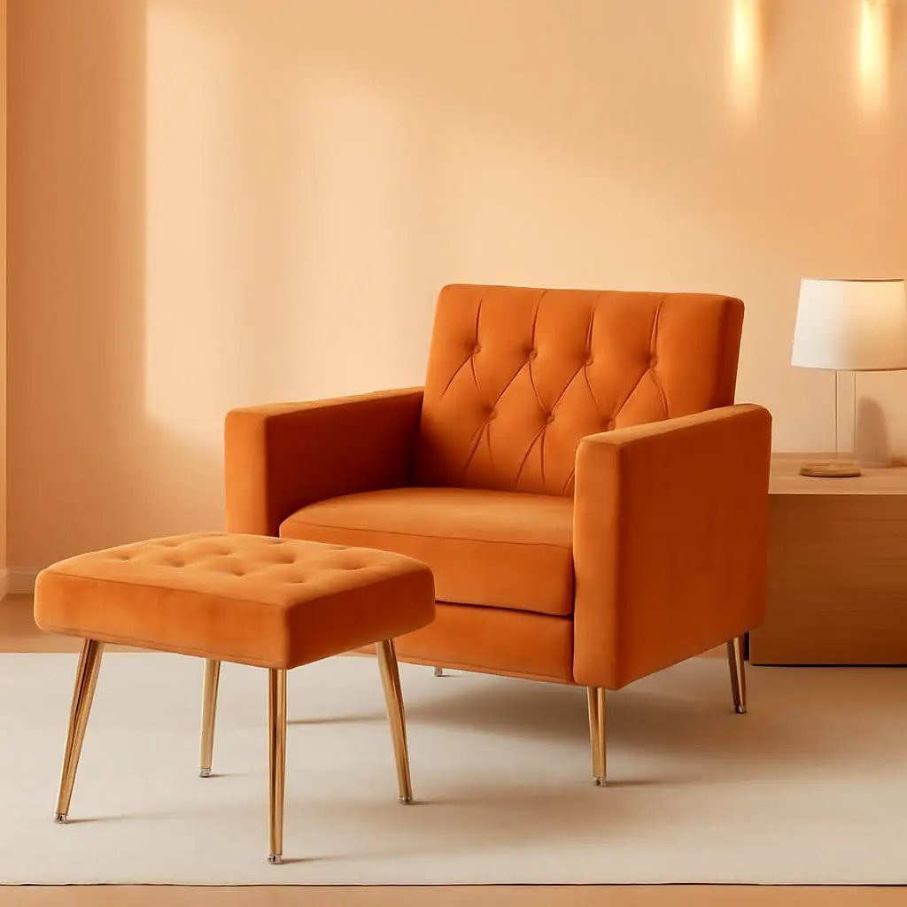 Orange Velvet Accent Chair With Adjustable Armrests And Backrest from PriceLows™