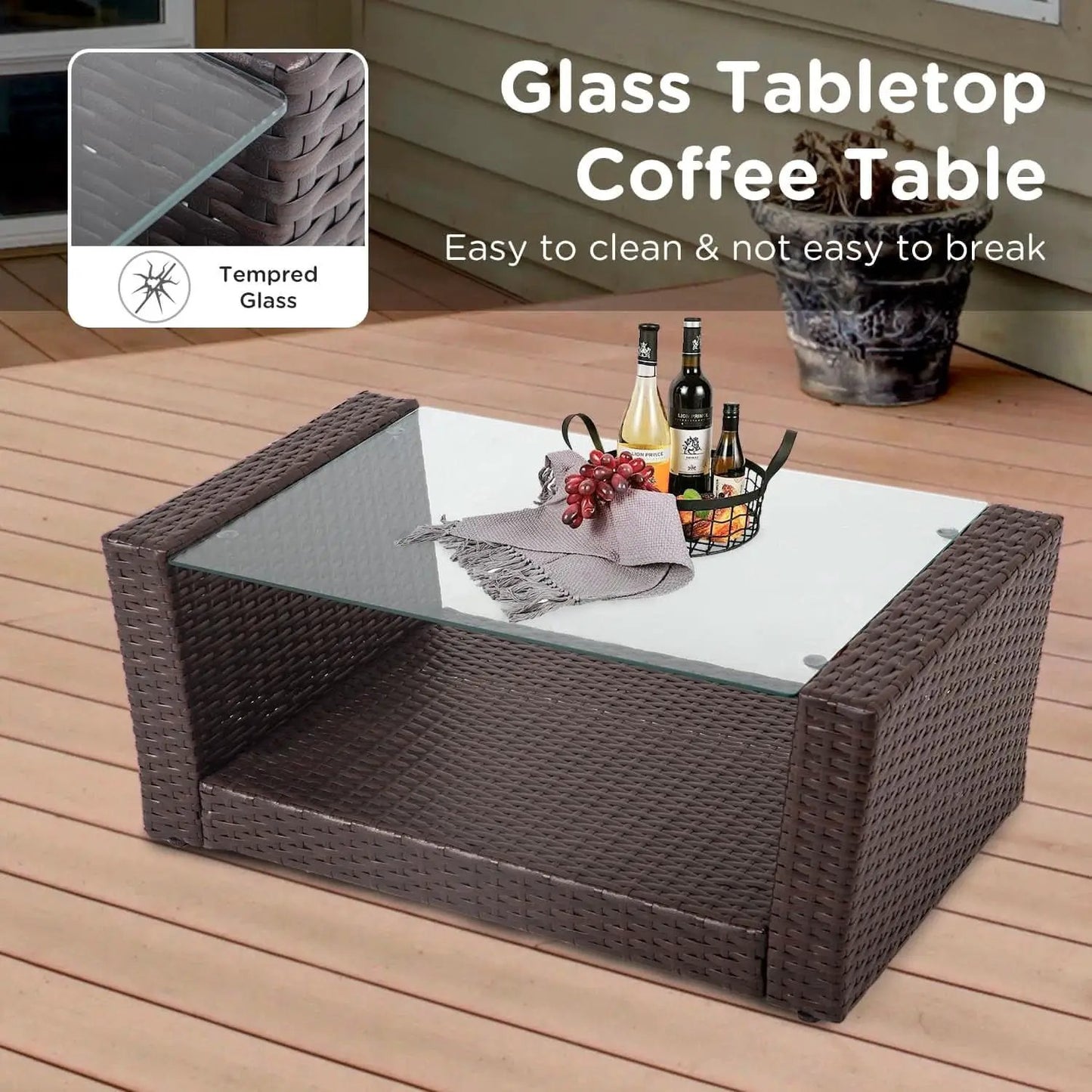 4 Piece Outdoor Patio Furniture Set Wicker Conversation from PriceLows™