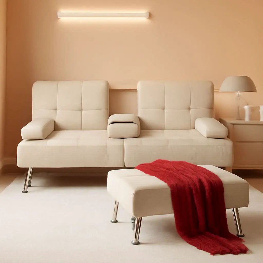 Beige Linen Folding Futon With Three Position Recline from PriceLows™