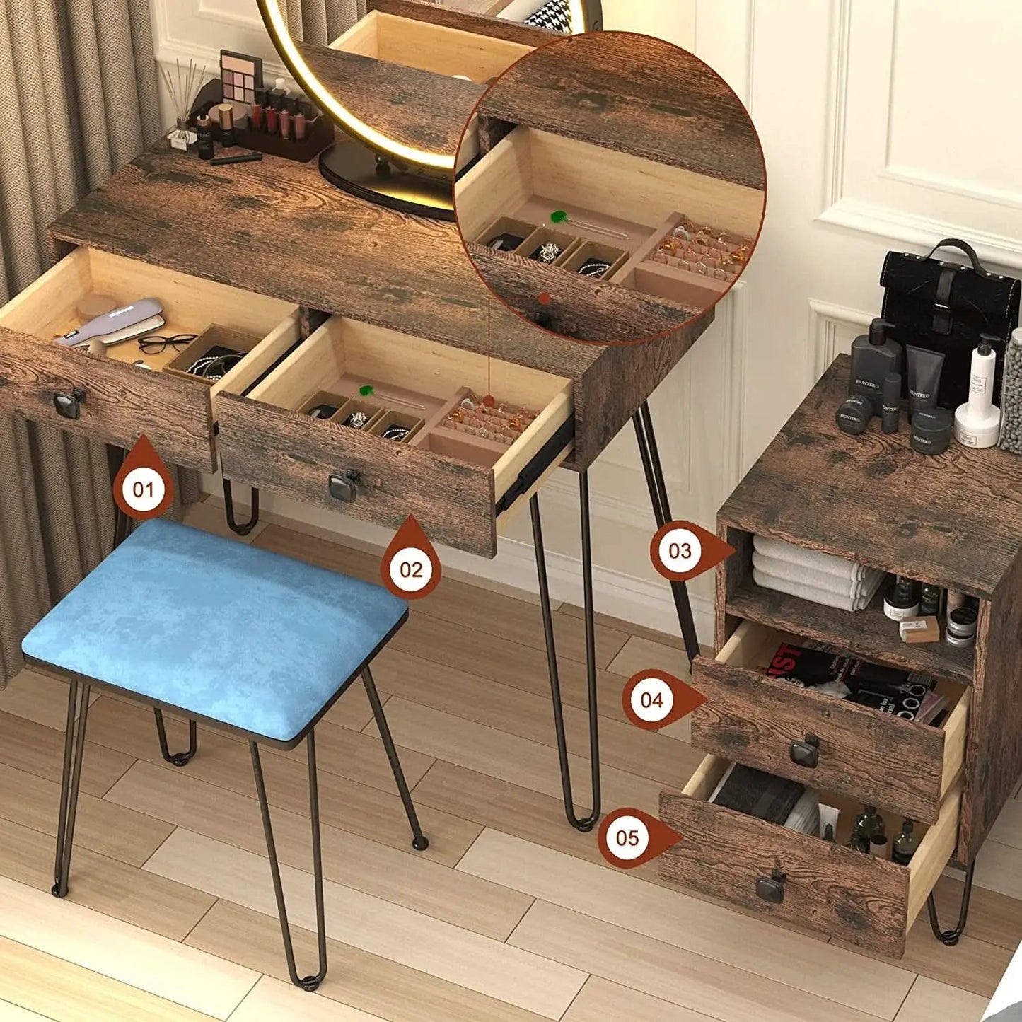 Vanity Desk Set With Drawers And LED Lighted Mirror from PriceLows™