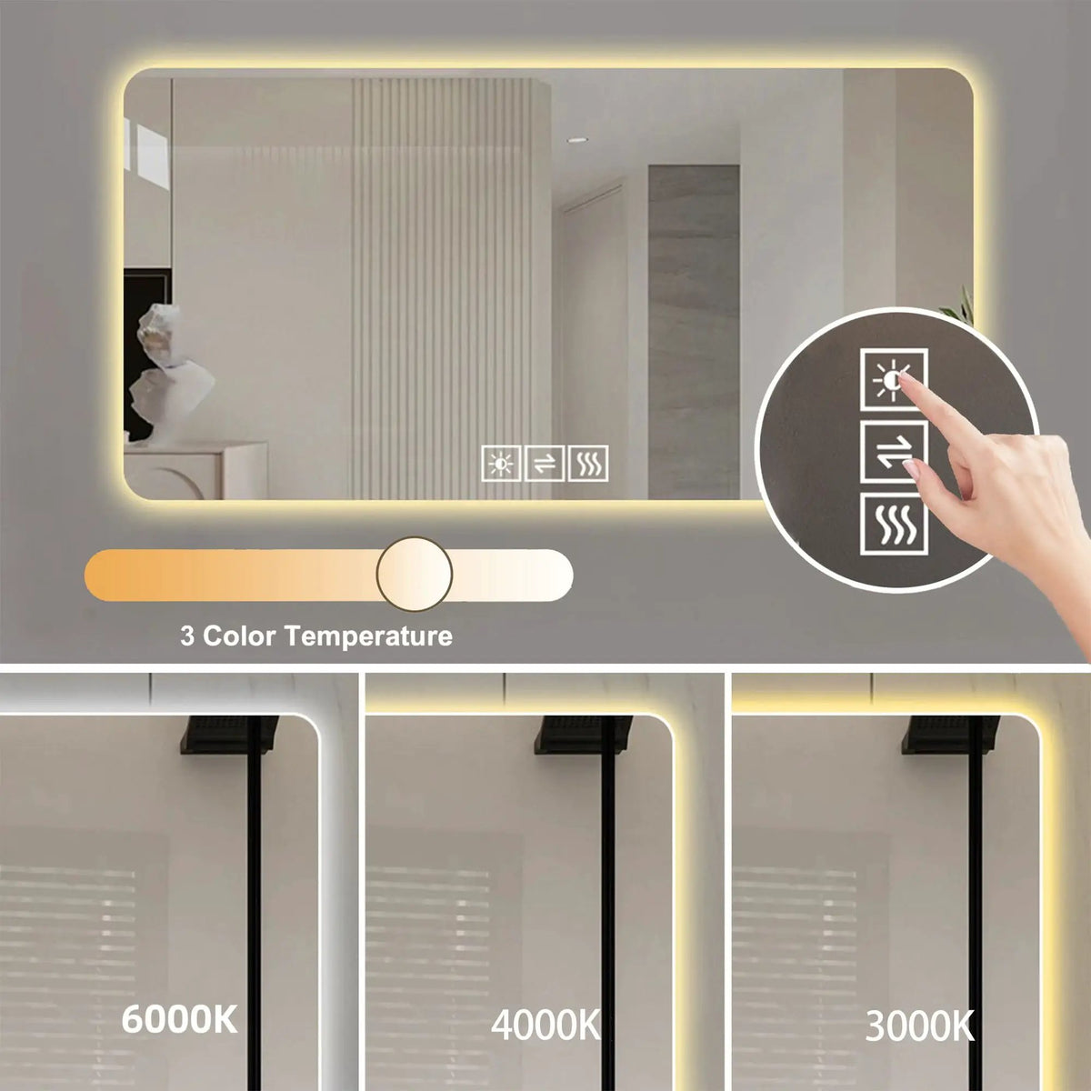LED Bathroom Mirror | 59 Inch Width | 3 Color Dimmable Backlight | Corrosion Resistant