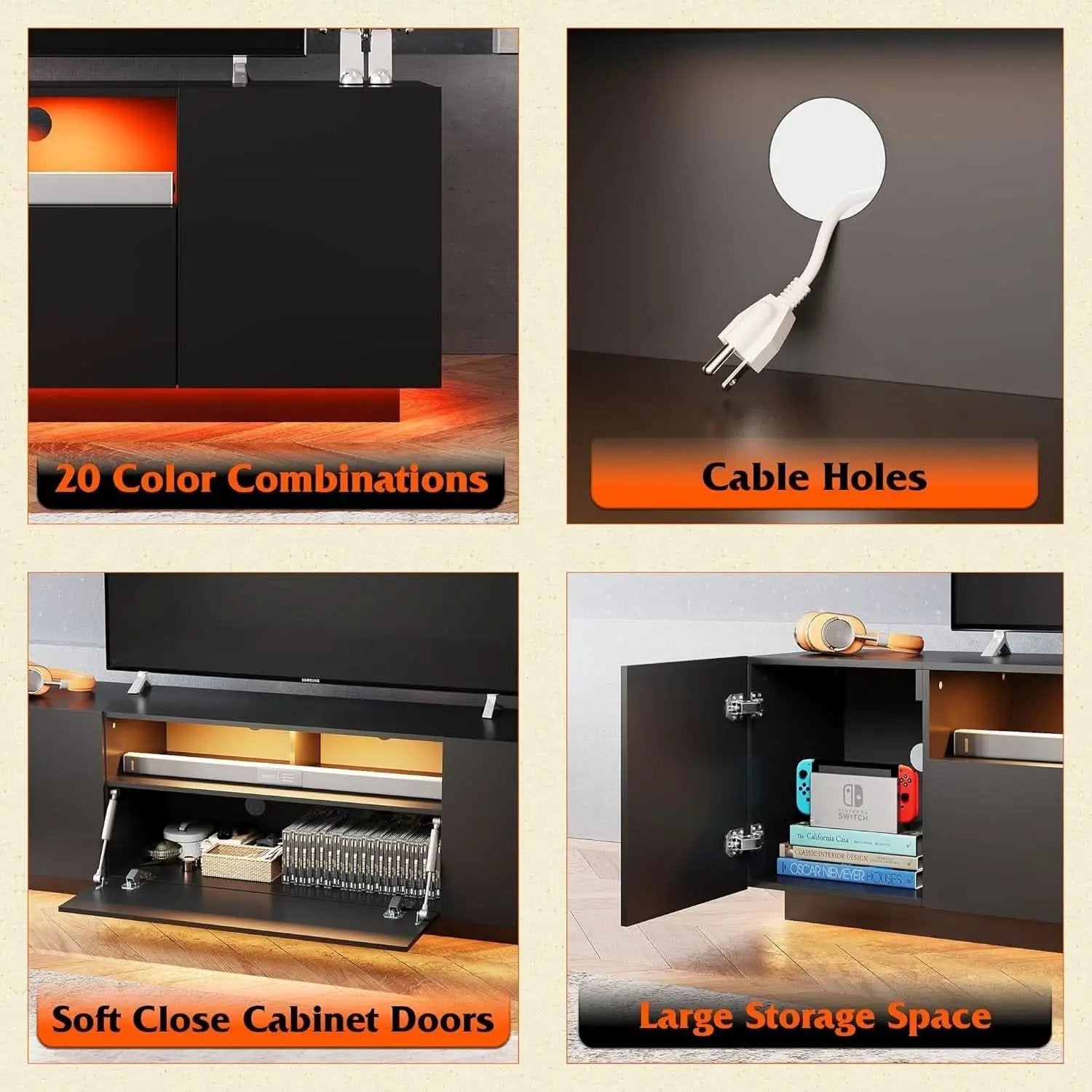 Black 58-Inch TV Console For Living Room Entertainment from PriceLows™