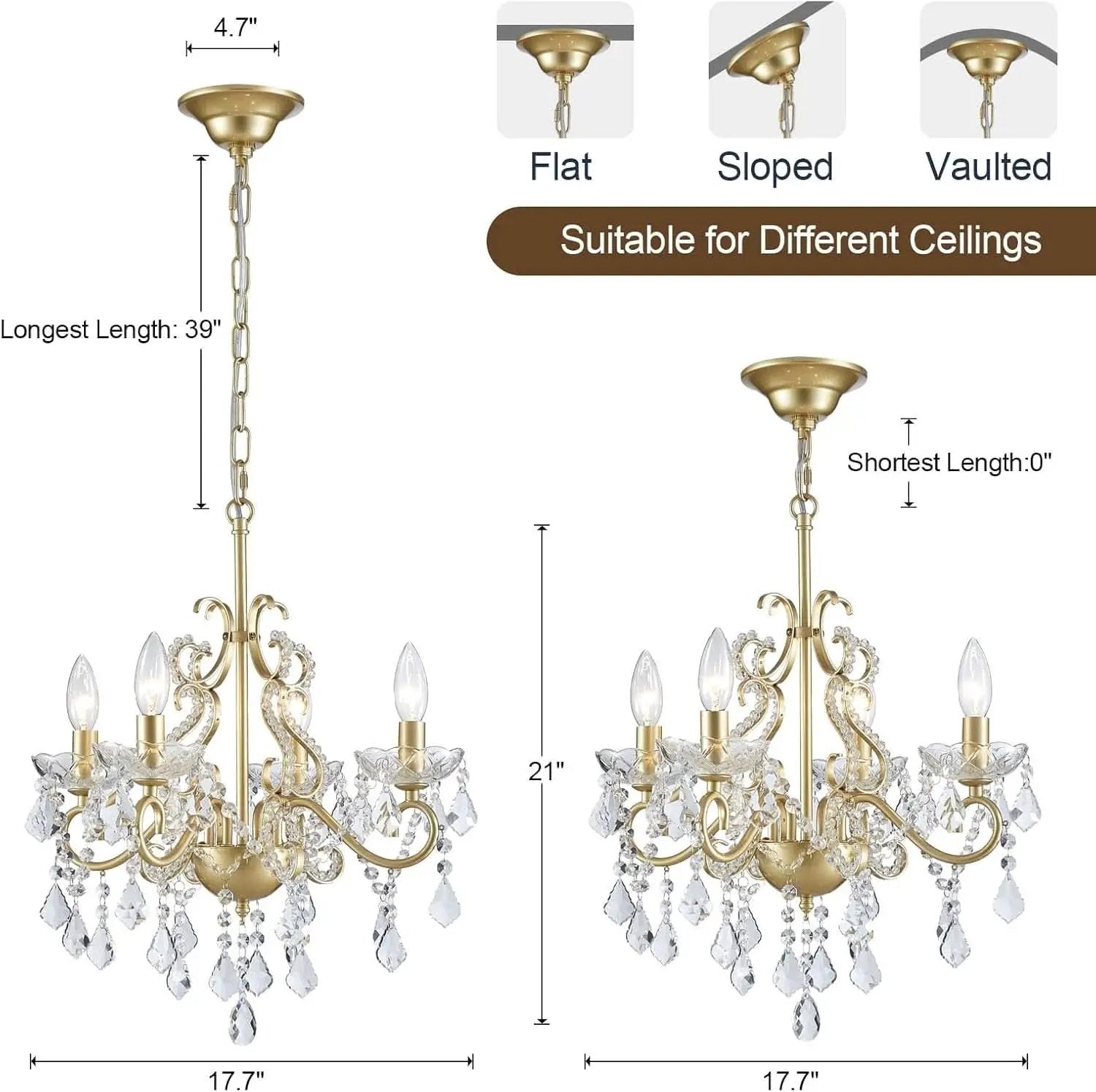 Modern K9 Crystal Chandelier 4 Light Matte Gold Pendant from PriceLows™