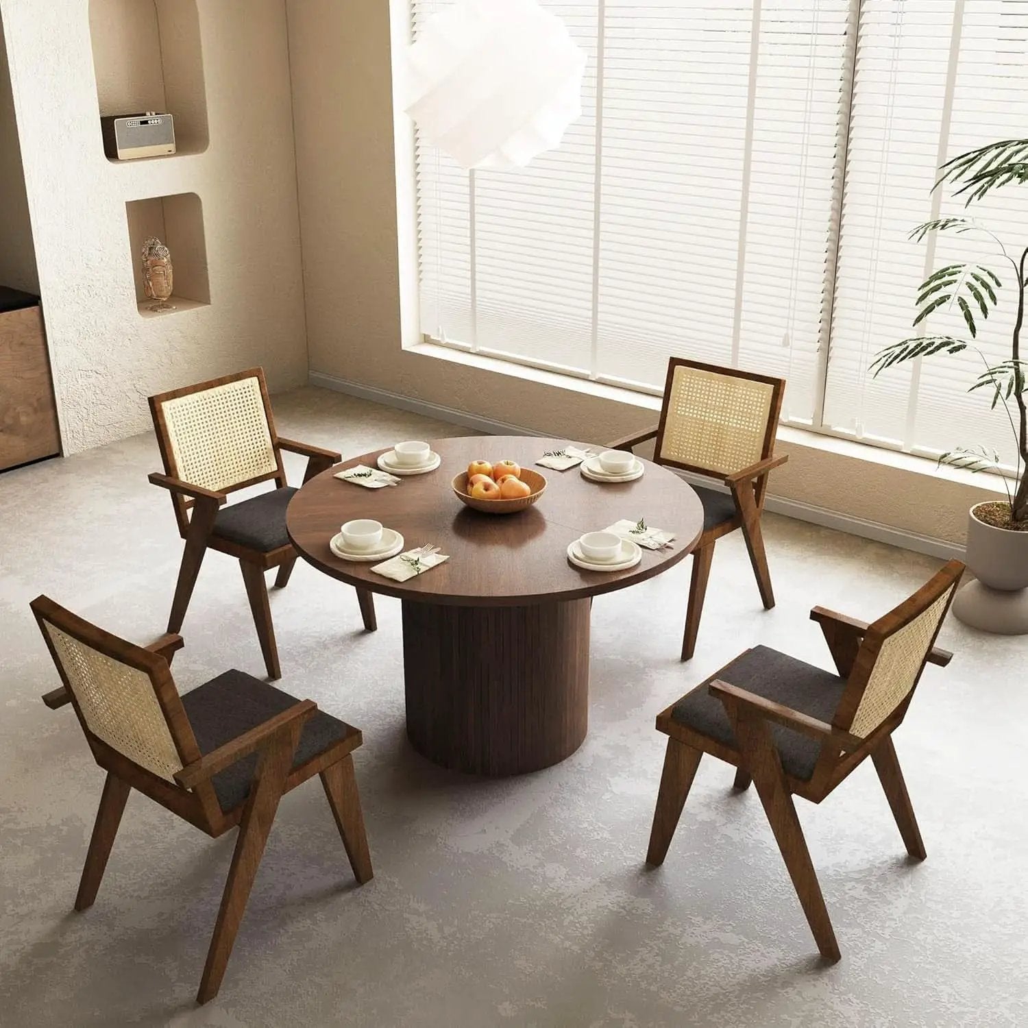 47 Inch Walnut Round Dining Table Farmhouse Kitchen from PriceLows™