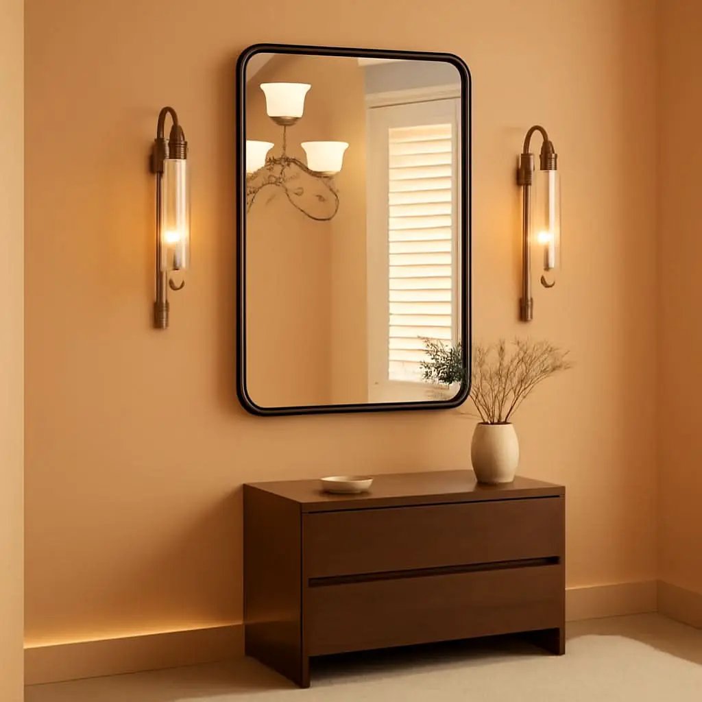 Black Metal Framed Vanity Mirror 30x22 Inch Over Sink from PriceLows™