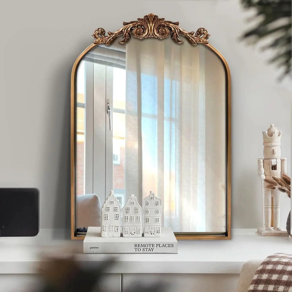 Antique Gold Baroque Arched Wall Mirror 19x27 Decor from PriceLows™