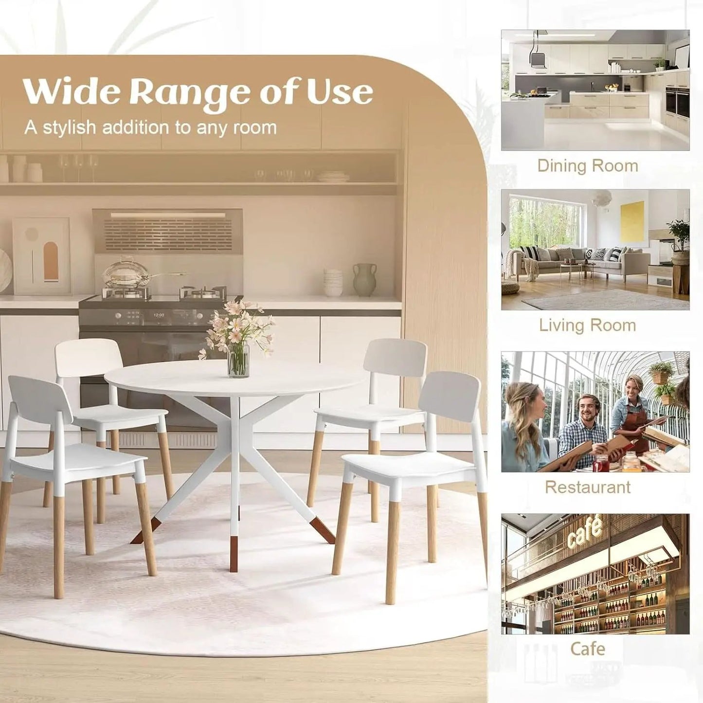 White Wooden Dining Chairs Set of 4 With Ergonomic Backrest from PriceLows™