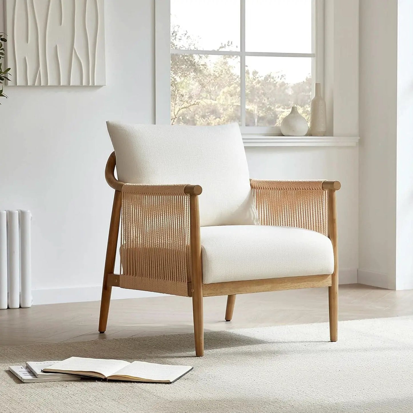 Cream Braided Accent Chairs Set Of 2 For Living Room from PriceLows™