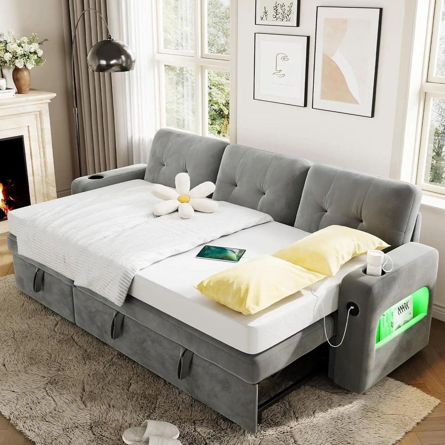 84Inch LShaped Sleeper Sofa Integrated Storage System from PriceLows™