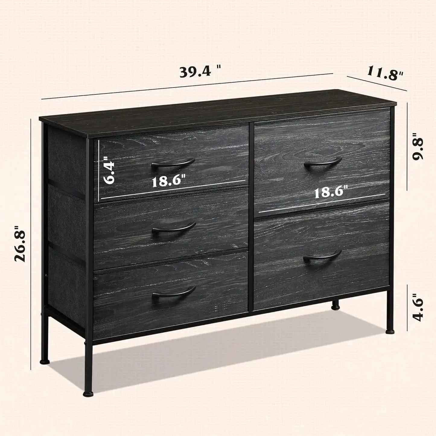 Fabric Dresser With 5 Drawers Charcoal Black Wood Grain from PriceLows™