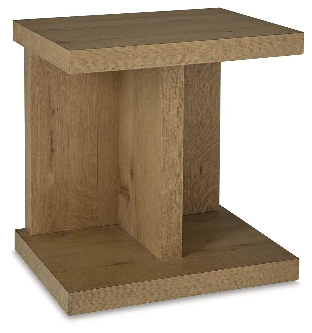 Brinstead Chairside End Table | Light Brown | Rustic Oak Veneer | 50 Inch Cord Length