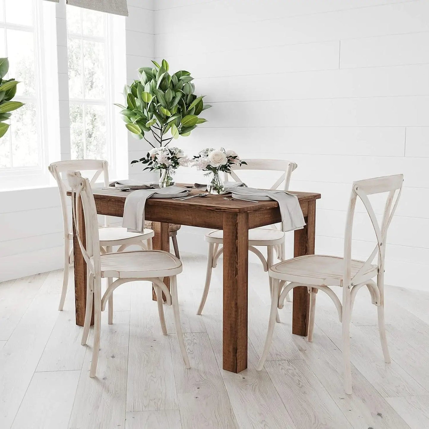 Rustic Brown Solid Wood Dining Table 46x30 Seats 4 from PriceLows™