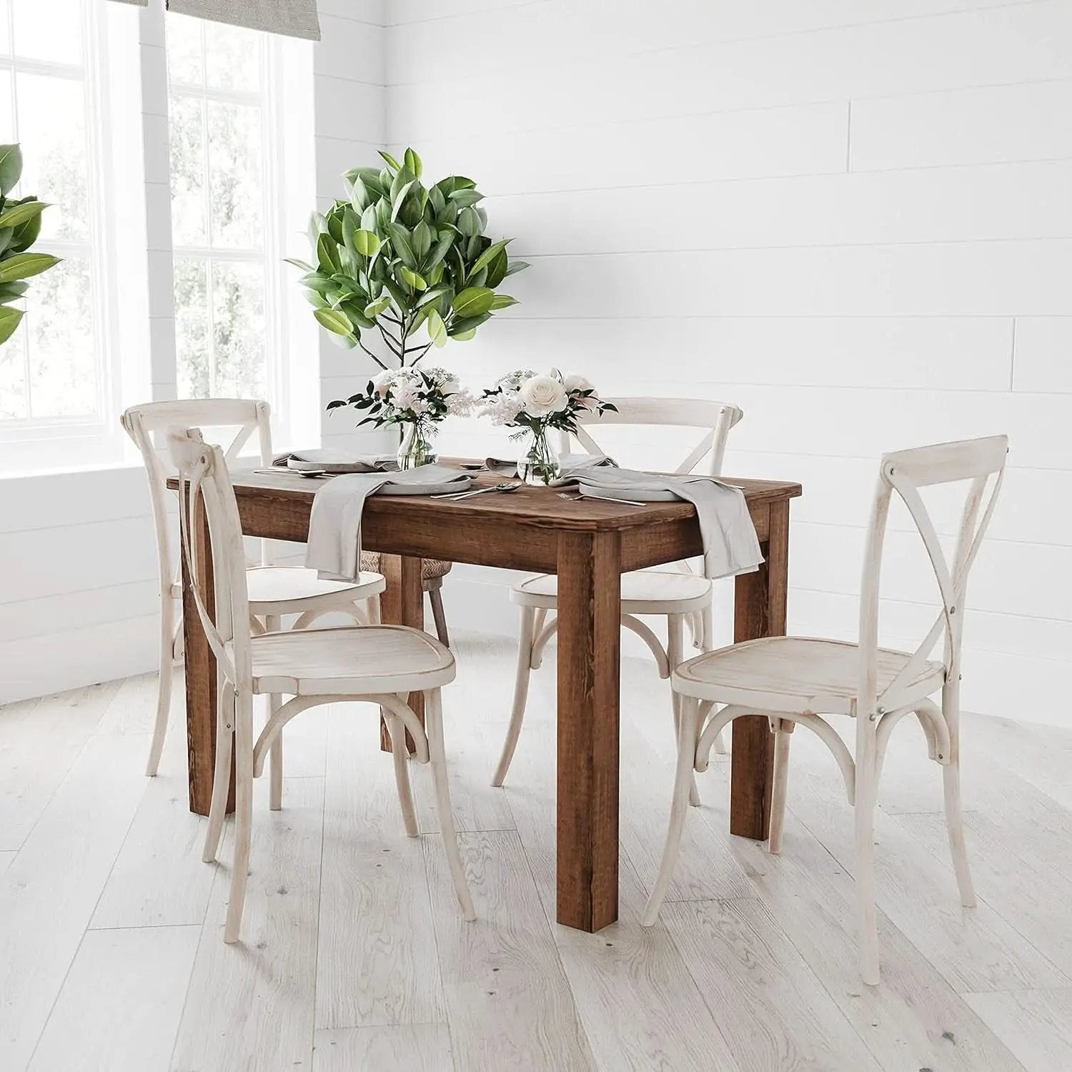 Rustic Brown Solid Wood Dining Table 46x30 Seats 4 from PriceLows™
