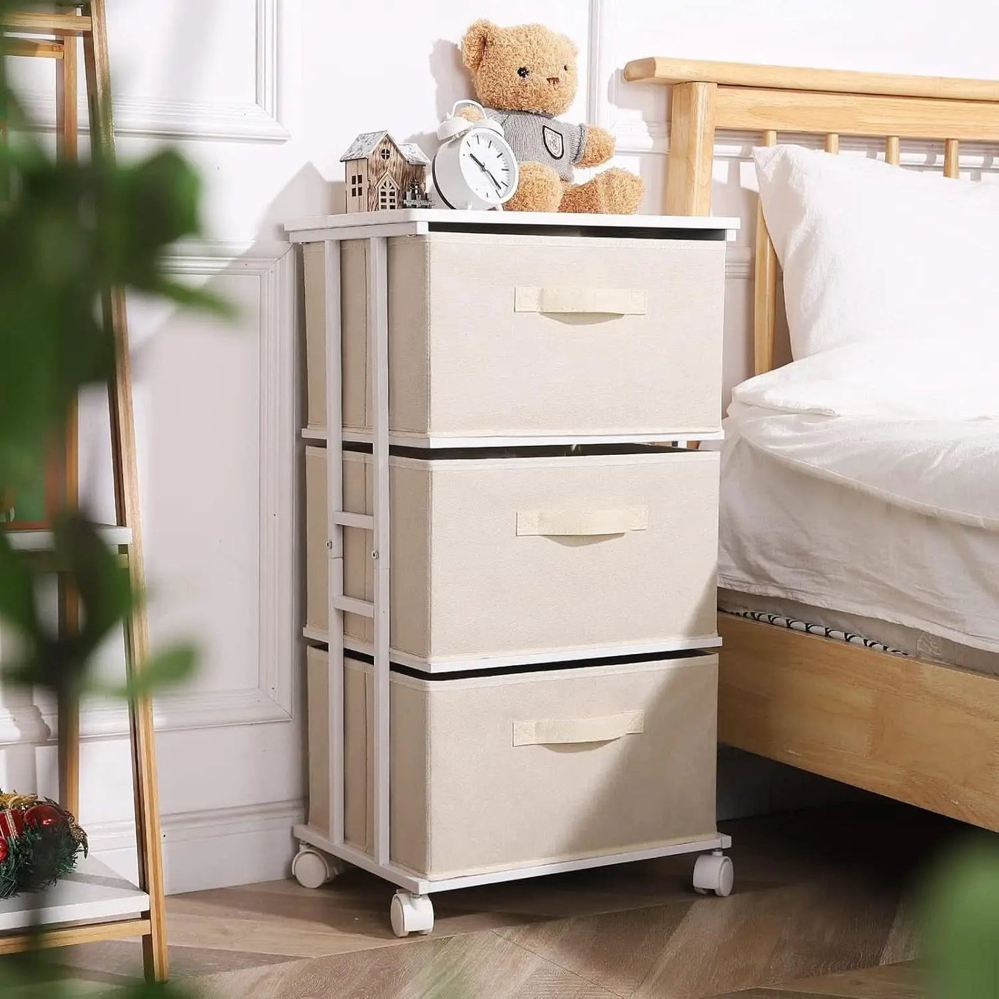 Beige Dresser Tower With 3 Drawers And Wood Top Fabric from PriceLows™