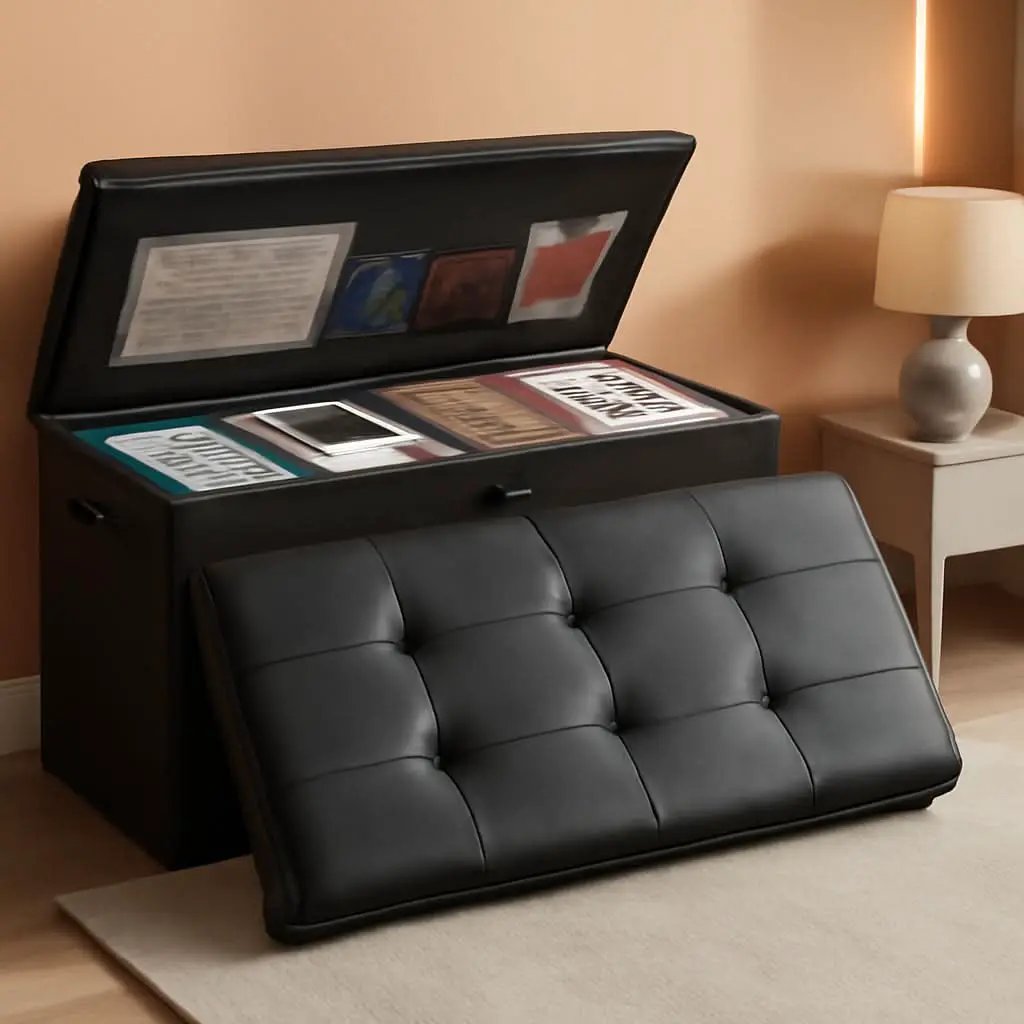 Storage Ottoman Bench 30 Inches Black Storage Lock Pro from PriceLows™