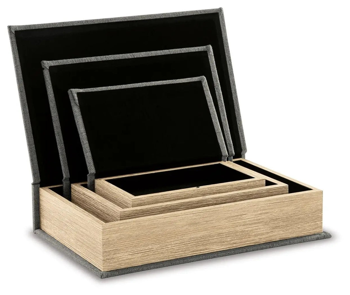 Jolina Keepsake Box Set | Set Of 3 | Linen Cover | Black Velvet Lining