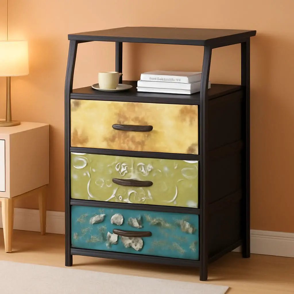 Retro Nightstand With 3 Drawers And 2 Tier Shelf Storage from PriceLows™