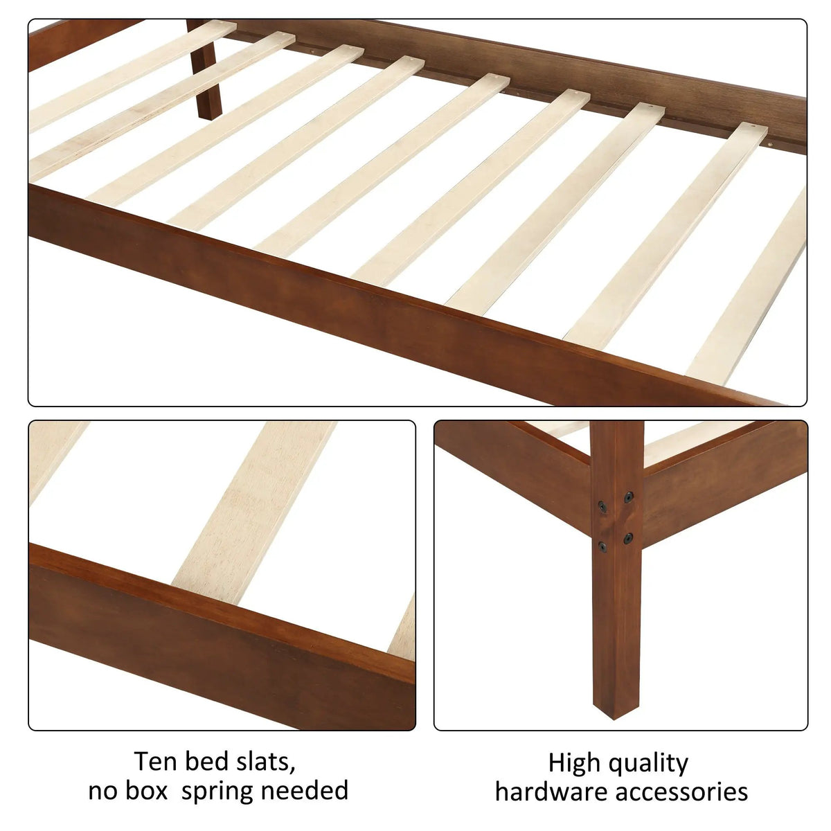 Platform Bed | Headboard | Wooden Slat Support | Twin Size