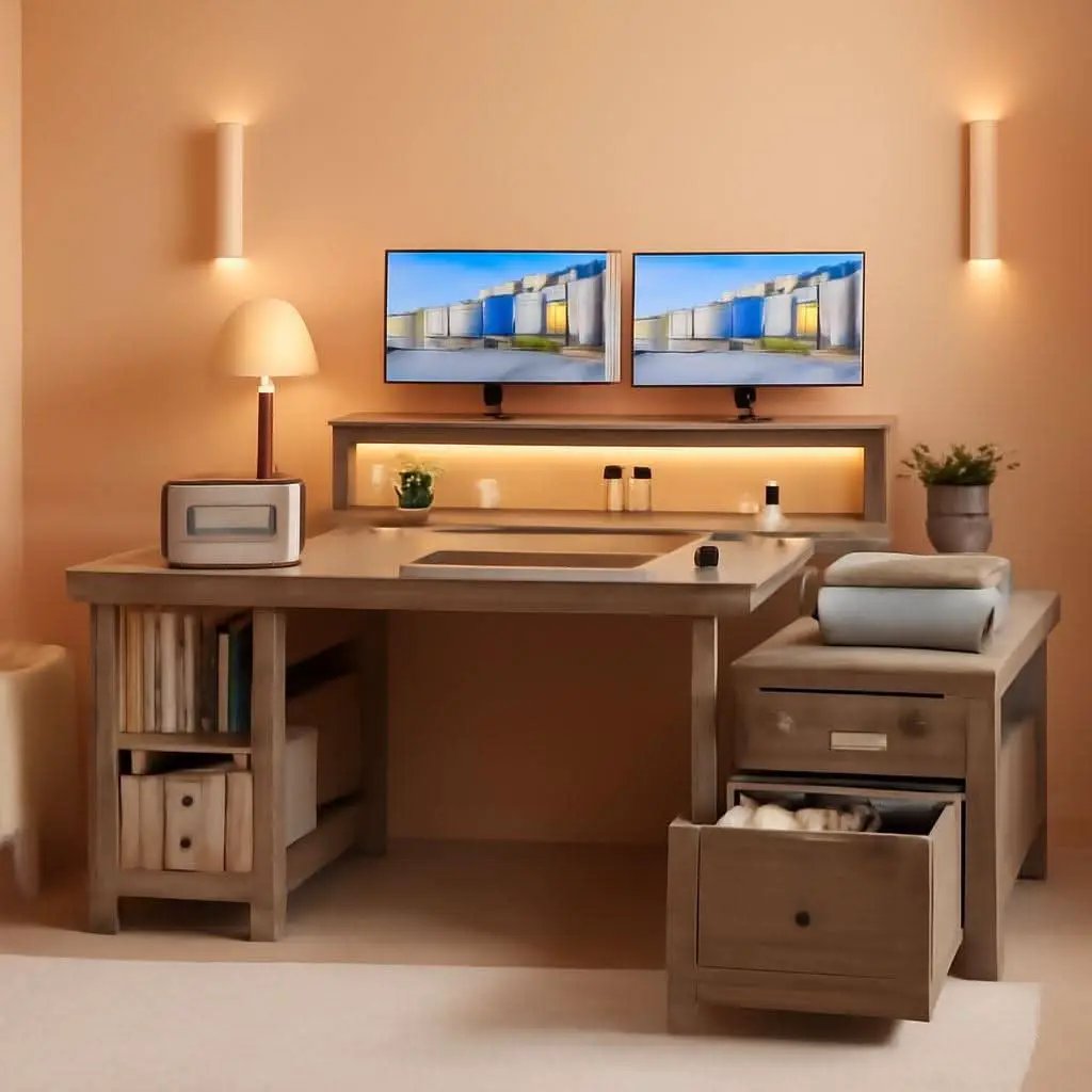Ash Gray 60.4Inch Computer Desk Multifunctional Storage from PriceLows™