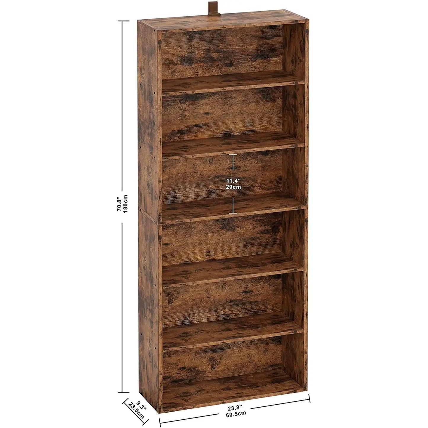 Vintage Brown 6 Shelf Floor Bookcase 70 Inch Tall Unit from PriceLows™
