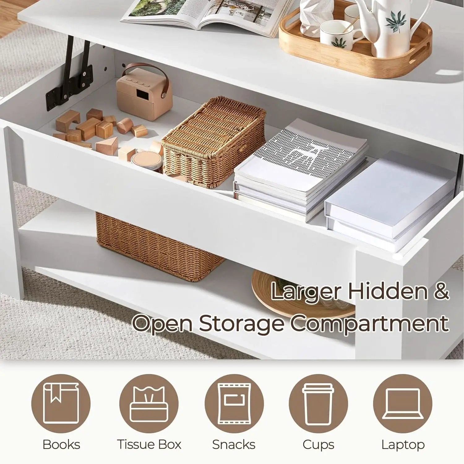 Lift Top Coffee Table With Hidden Compartment And White Finish from PriceLows™