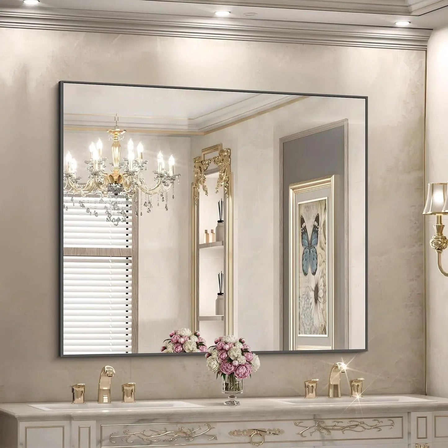 36x40 Black Wall Mirror With Horizontal Or Vertical Mount from PriceLows™