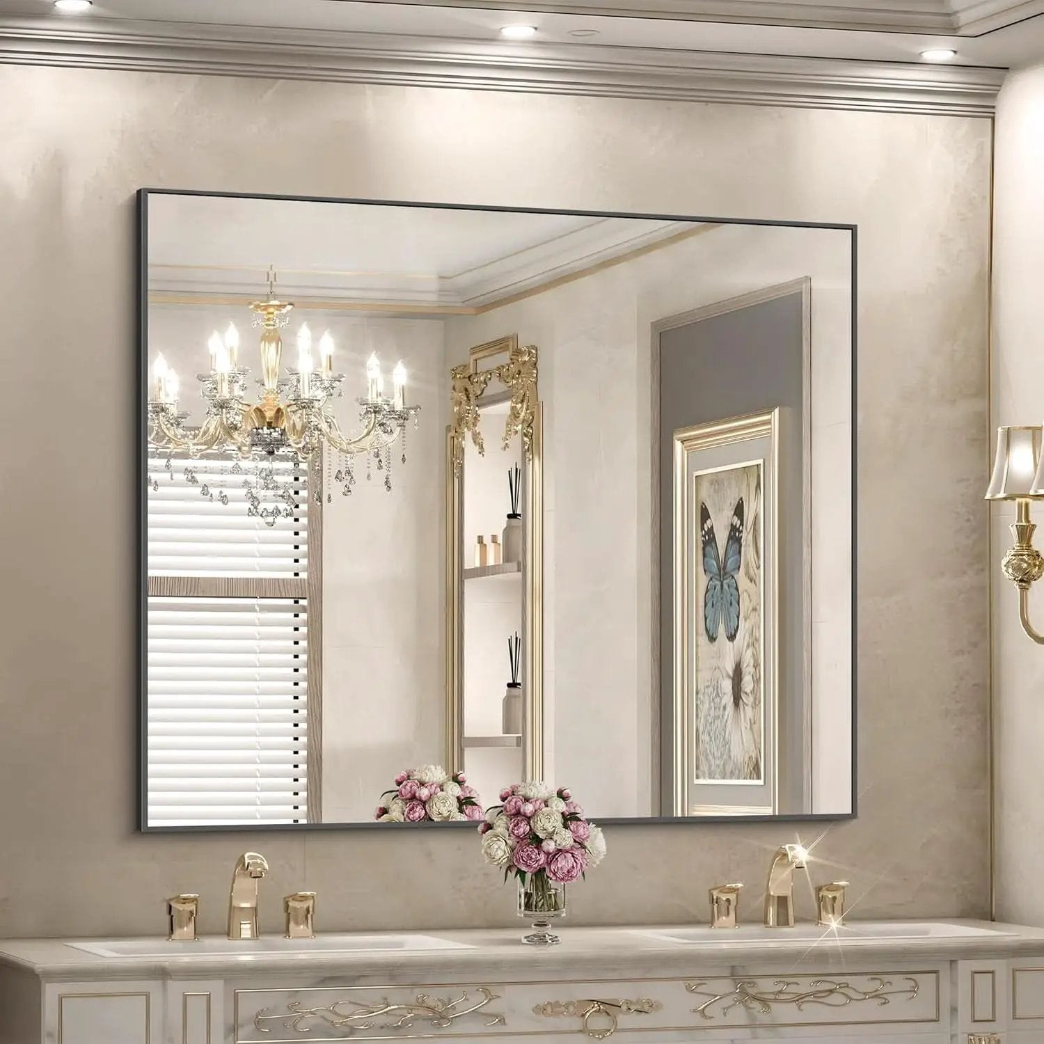 36x40 Black Wall Mirror With Horizontal Or Vertical Mount from PriceLows™