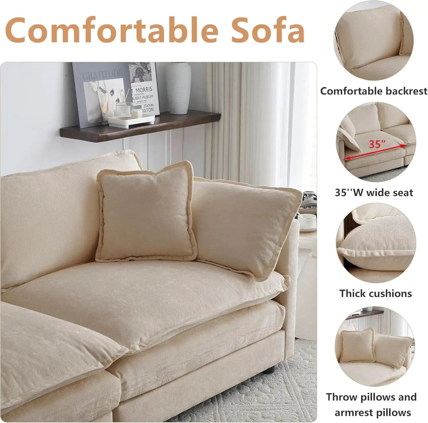 Light Coffee Chenille 3 Piece Sofa Set With Two Singles from PriceLows™