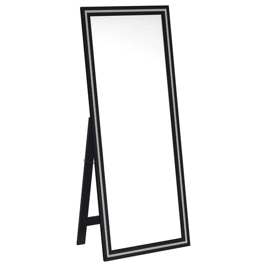 Windrose 28 x 67 Inch Tempered LED Standing Mirror | 28 x 1.5 x 67.25 in | Home Furniture | Black
