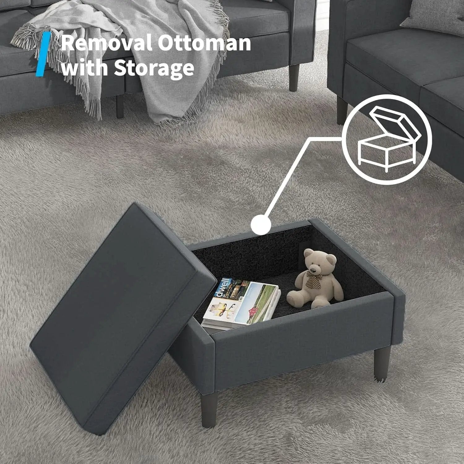 Dark Grey Convertible Sectional Sofa With Storage Ottoman from PriceLows™