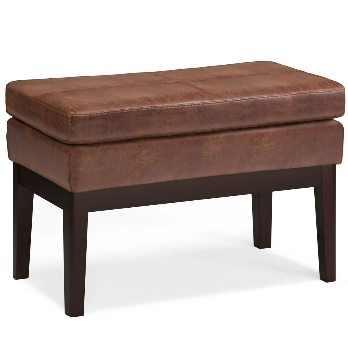 Carlson Ottoman Bench | Mid-Century Design | Top Stitching Detail | Webbed Seat Support