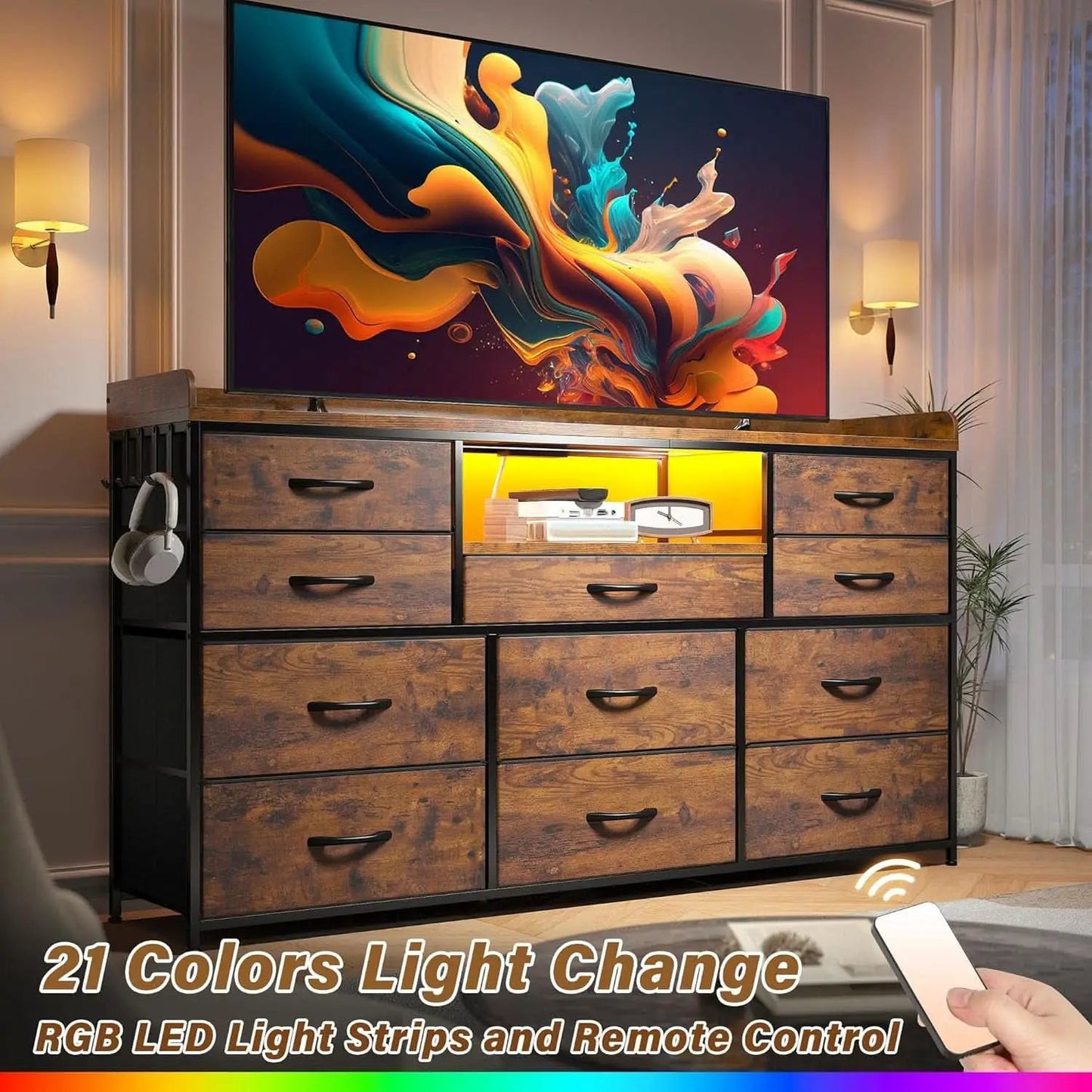 Dresser TV Stand 60 Inch Wide With 11 Drawers Unit from PriceLows™