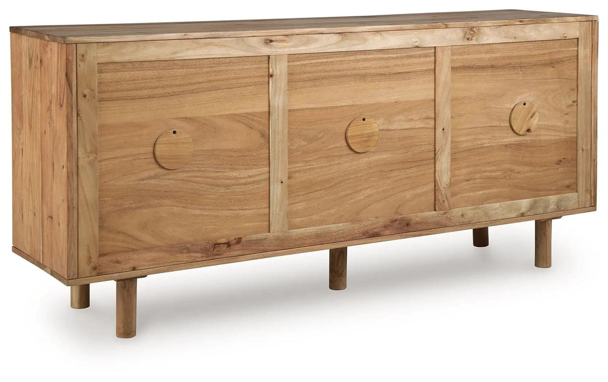 Adway Accent Cabinet | 64.13 x 16.13 x 29.88 in | Acacia Wood & Glass | Natural Brown
