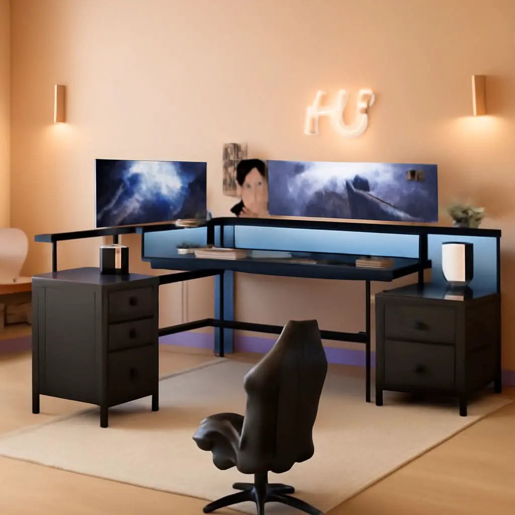 Black L Shaped Desk With 6 Drawers And File Cabinet from PriceLows™