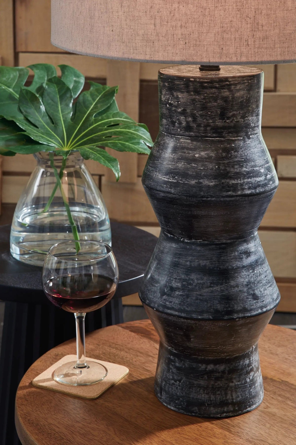 Kerbert Terracotta Table Lamp | 16.13 x 16.13 x 30.25 in | Fabric | Distressed Black