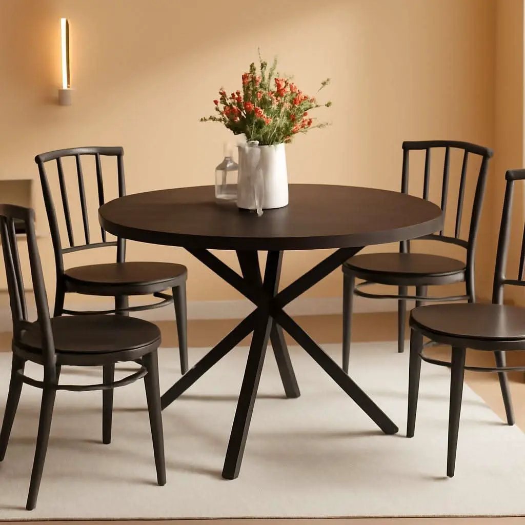 47.2 Inch Circular Dining Table Matte Black Finish from PriceLows™
