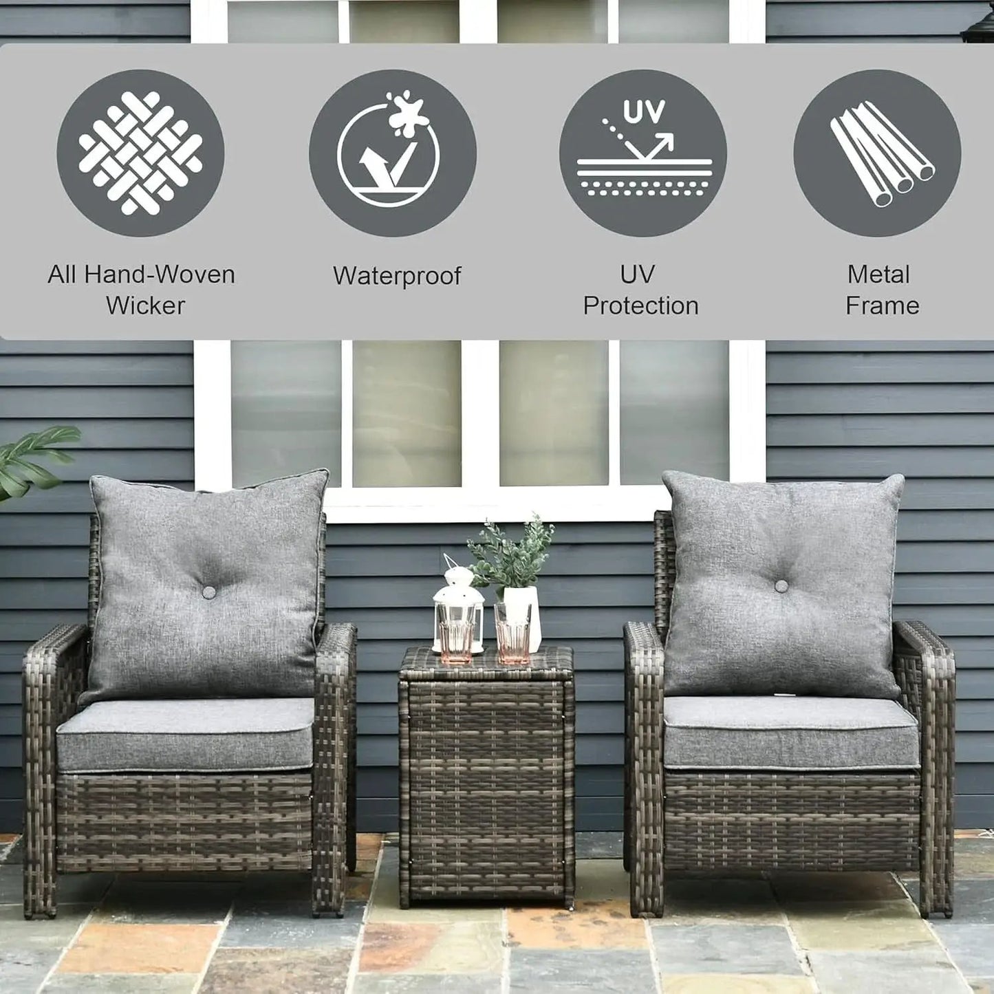 Three Piece Patio Furniture Set with Cushions and Table from PriceLows™