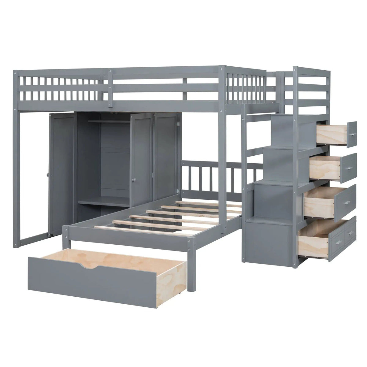 Bunk Bed With Wardrobe, Drawers | 2 Pieces | Bedroom Furniture | Bedroom