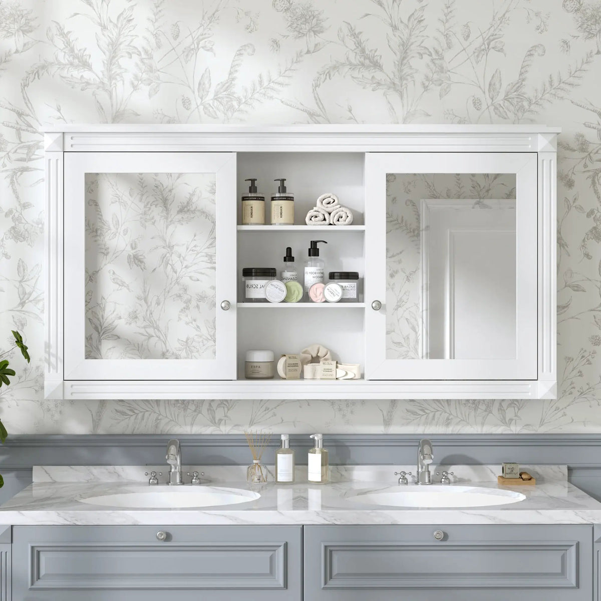 2-In-1 Wall Mirror Cabinet | 55 Inch Width | Soft-Closing Hinges | Dual High-Definition Mirrors