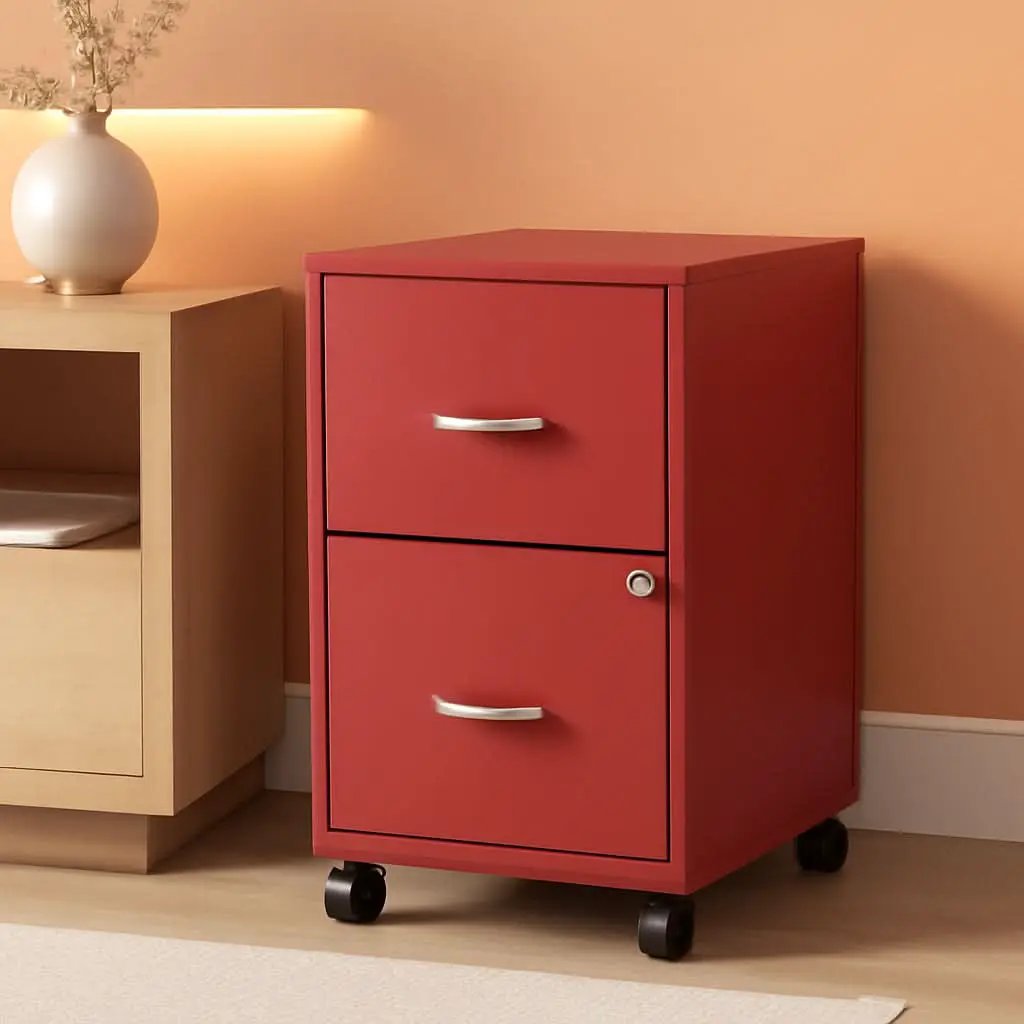 Red Mobile File Cabinet With 2 Locking Drawers 18 Inch from PriceLows™