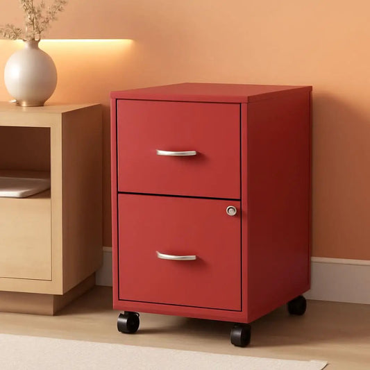 Red Mobile File Cabinet With 2 Locking Drawers 18 Inch from PriceLows™